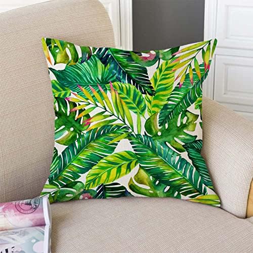 TSSOHU Orange Leaves Outdoor Throw Pillow Cover - Green Tropical Palm, Banana Leaves Decorative Cushion Cases - Farmhouse Style Home Decor for Couch - 18x18 inch - Image 2