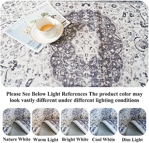 Hallway 2x5 Washable Runner Rug: Oriental Stain Resistant Kitchen Entryway Rugs Farmhouse Ultra Soft Bathroom Bedroom Print Floor Mat Thin Non Slip Indoor Carpet for Living Room Laudry(2X5, Grey) - Image 3