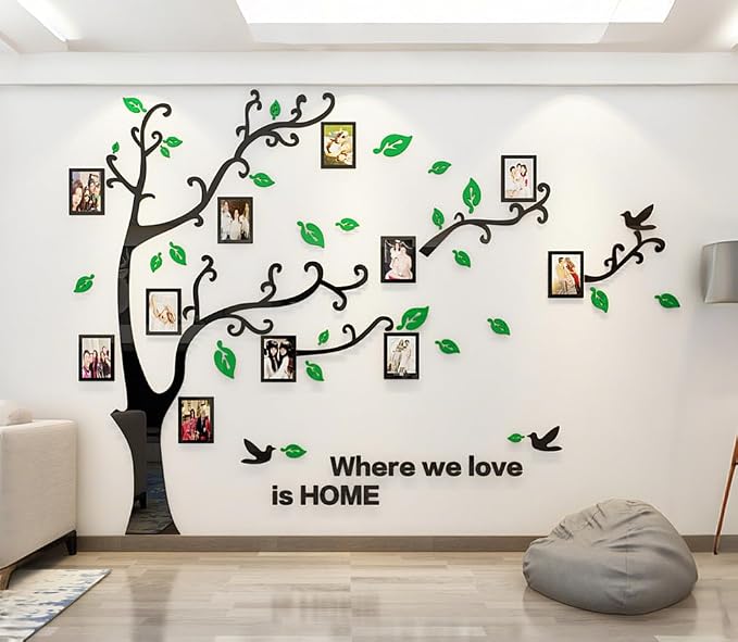 3D Tree Wall Stickers - DIY Photo Frame Tree Wall Decal Family Photo Frame Sticker Murals Wall Decor Living Room Bedroom TV Background Home Decorations (L:91 * 69in,Green Right) - Image 7