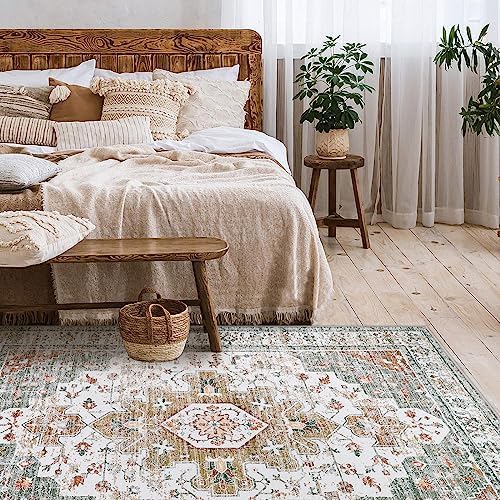 Moynesa Ultra-Thin Washable Area Rug - 5x7 Rugs for Living Room Washable Rugs for Bedroom Soft Office Mat, Printed Low Pile Accent Dining Room Carpet for Basement Nursery Playroom, Beige/Gold - Image 6