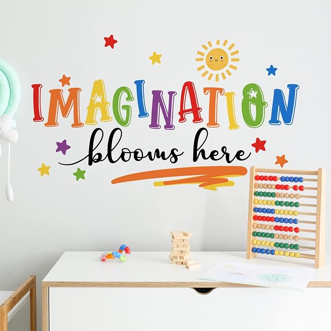 Mfault Imagination Blooms Here Kids Playroom Classroom Wall Decals Stickers, Watercolor Sun Star Baby Boys Girls Nursery Decoration Bedroom Art, Neutral Preschool Toddlers Daycare Room Decor | Watercolor Sun Star Baby Boys Girls Nursery Decoration Bedr... by Mfault