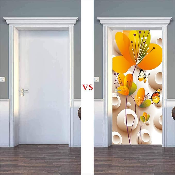 artfanke 3D Peel and Stick Door Sticker 33.5"x84.6"- Self-Adhesive Door Wallpaper Murals Decal-Flower Colorful Butterfly Wall Poster for Home Decor (2 Sheets/Set) - Image 2