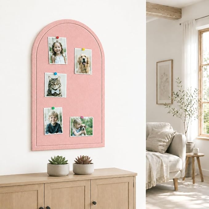 Large Arched Felt Bulletin Board, Sized 36" x 24" for Office & Wall Decor – 6 Customizable Adhesive Tiles with Pins are Perfect to Display Your Photos (Pink-B) - Image 7