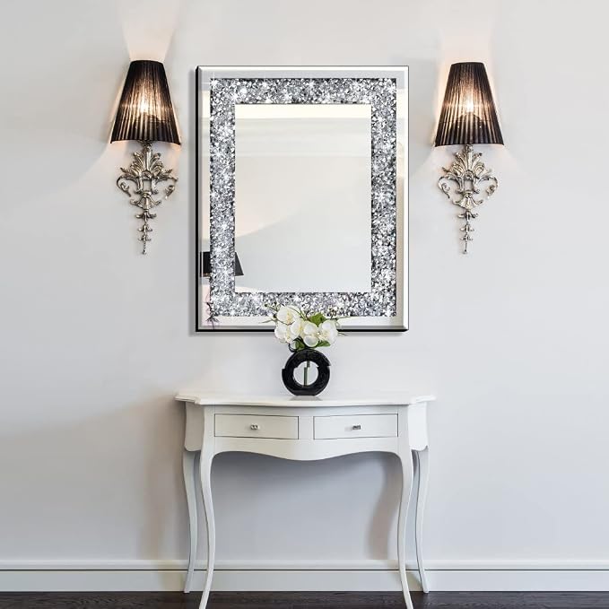 QMDECOR Crushed Diamond Mirror 16x20 Inch Silver Wall Decor - Image 5