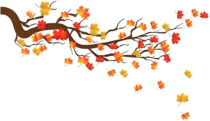 Autumn Maple Tree Wall Stickers, Chinese Style Autumn Fallen Leaves Wall Murals Peel and Stick 3D Wall Art Stickers Murals Home Decor for Girls Bedroom Nursery Rooms Living Room by BWCXXZH