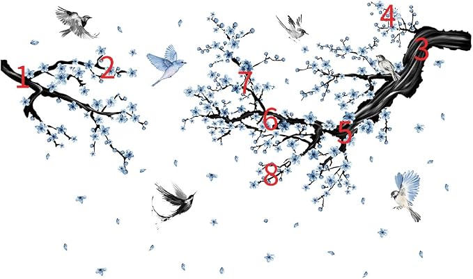 Blue Floral Wall Sticker Hanging Flower Vine Room Decor Large Tree Branch Wall Decals Peel and Stick Birds Wall Stickers for Bedroom Living Room - Image 8