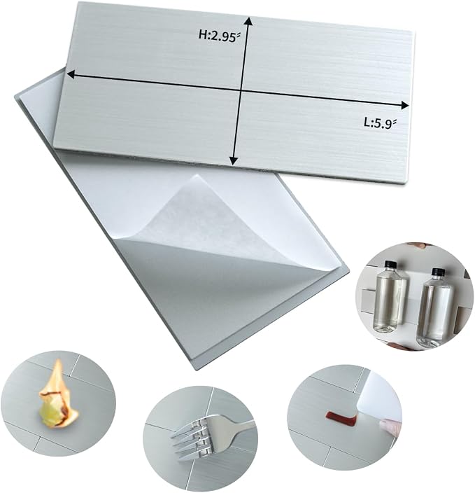 AULIGET 4-Piece Stainless Steel Subway Tile Peel and Stick Backsplash, 3" x 6" Metal Stick on Wall Tiles for Backsplash Kitchen, Bathroom, Laundry Room, Camper, Fireplace - Image 5