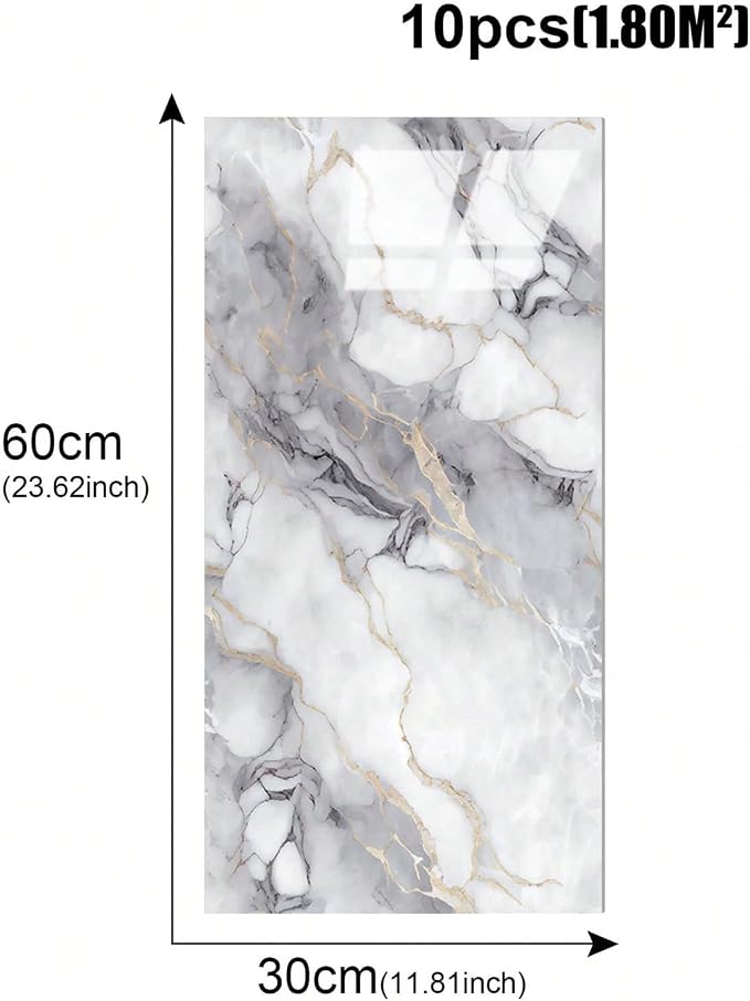 10pcs Thick Marble Peel and Stick Waterproof Wall Panels,Heat-Resistant Backsplash Tile, 23.6"x11.8" PVC Foam Wall Sticker for Kitchen,Living Rooms,TV Walls,Colorful (Not Real Tile 19.4Sq. Ft.) - Image 4