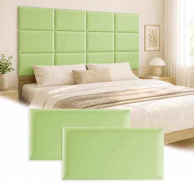 Anti Collision Wall Padding for Kids, Upholstered 3D Wall Panels | 4 Packs 7.8'' x 15.7'' Peel and Stick Headboard, Self Adhesive Wall Pads for Kids, Bedroom, Living Room, Grass Green by Umedol