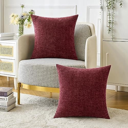 MIULEE Soft Chenille Throw Pillow Covers Burgundy 18x18 Inch Pack of 2 - Image 4