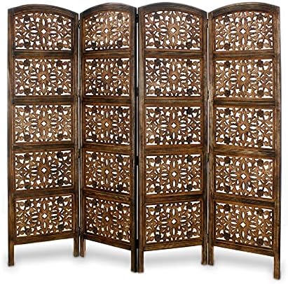 COTTON CRAFT Room Divider Wood Screen - Hand Carved Folding 4 Panels 72x80 by COTTONCRAFT