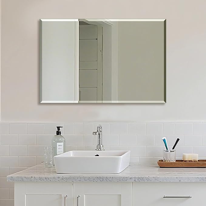 Frameless Wall Mirror Beveled Edge 28” x 20“ Bathroom Mirror for Over Sink - Image 2