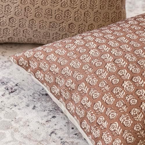 Foindtower Floral Print Throw Pillow Covers 22×22 Inch,Light Orange Brown - Image 3