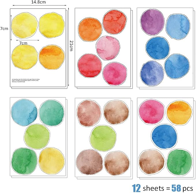 Rainbow Polka Dot Wall Stickers Peel and Stick Decals 12 Sheets | Peel & stick, no residue, watercolor, nursery kids room bedroom playroom classroom decor, DIY craft, safe non-toxic material - Image 8
