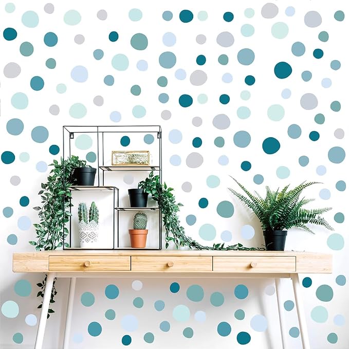 300 Pcs Removable Boho Blue Green Neutral Dot Vinyl Wall Decals Set | 10 Sheets Waterproof Peel & Stick Matte Circle Stickers for Bedroom, Living Room & Accent Wall Decor(Mixed Size 1.2–2 in) by Qaxrocyn