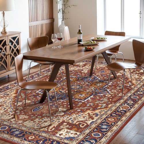 Moynesa Ultra-Thin Washable 8x10 Area Rugs for Living Room, Boho Oriental Rugs for Bedroom Non-Slip Non-Shedding, Large Vintage Carpet for Dining Room Home Office Decor, Brown/Multi - Image 3