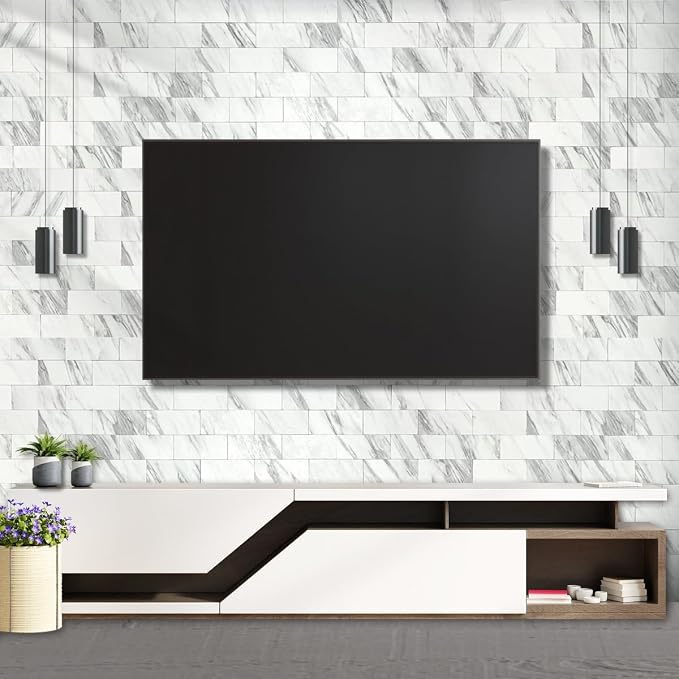 AULIGET 4-Piece White Marble Look Peel and Stick Backsplash Wall Tiles, 3" x 6" PVC Faux Stone Stick on Tile for Backsplash Kitchen, Bathroom, Laundry Room, Camper, Fireplace - Image 4