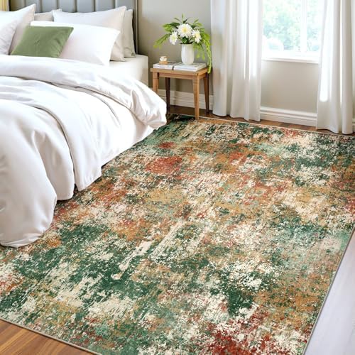 RELEANY Washable 6'x8' Abstract Area Rug for Living Room Green Multi - Image 3