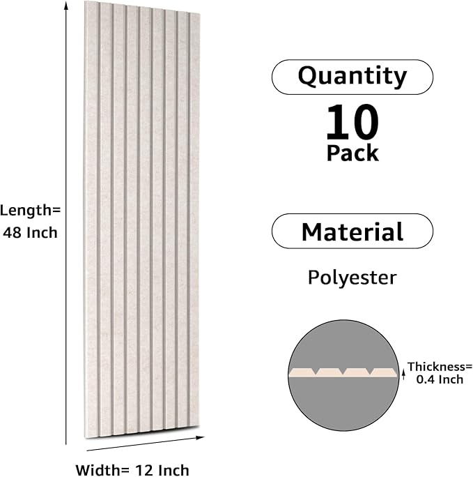 Art3dwallpanels Acoustic Panels, 48" X 12" X 0.35", Camel, 10 Pack | Soundproof Wall Panels, Self Adhesive, High Density Sound Absorbing, Noise Echo Reduction, for Recording Studio, Office - Image 3