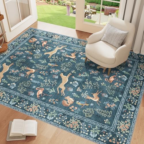 DUKINO 4x6 Area Rug, Non Slip Animal Washable Rug for Living Room, Blue - Image 3