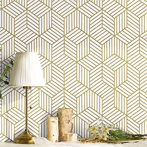 CiCiwind Peel and Stick Wallpaper Boho Wall Paper Modern White and Gold Geometric Contact Paper for Cabinets Removable Self Adhesive Bathroom Wallpaper for Bedroom Papel Tapiz para Pared 15.7"x78.7" by CiCiwind