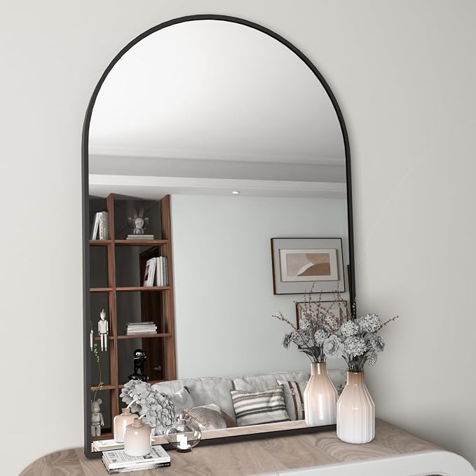 Wall Mounted Mirror, Arched Wall Mirror for Bathroom, 2 Pieces 24"x36" Arch Bathroom Mirror with Metal Frame, Black Vanity Mirror Decor for Mantle, Bedroom, Entryway, Living Room - Image 4