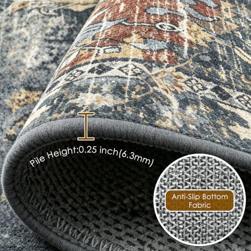 RUGSURE Washable Area Rugs - Perfect for Living Room, Bedroom, Kids Room, Nursery - Stain & Water Resistant Non-Slip, Pet & Child Friendly, Vintage Tribal Area Rugs (Rust, 5' x 7') - Image 6