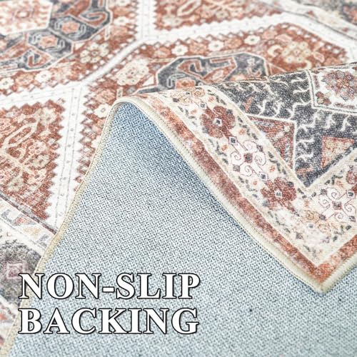 Ksrau 8x10 Area Rug Washable Vintage: Non Slip Living Room Large Rugs Brick - Image 5
