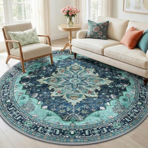 RELEANY Washable Area Rug, Round 6ft, Teal by RELEANY