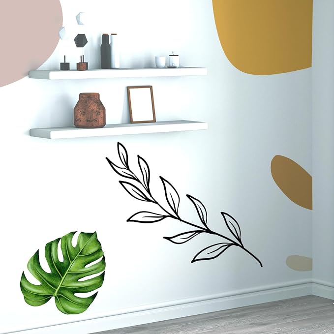Tropical Monstera Leaf Wall Decal - Modern Abstract Plant Stickers with Geometric Shapes - Boho Minimalist Wall Decor Art for Bedroom, Living Room, Nursery - Removable Vinyl Mural for Home Decor - Image 7