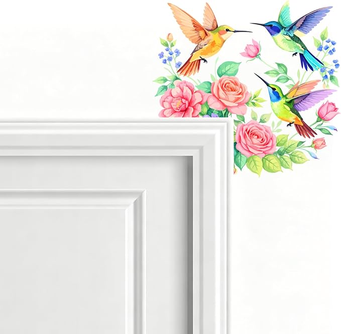 PLIGREAT Hummingbird Flowers Wall Decals, Floral Art Bird Wall Stickers Removable Vinyl Peel and Stick Art Decals for Bedroom Living Room Bathroom Home Door Corner Decor - Image 2