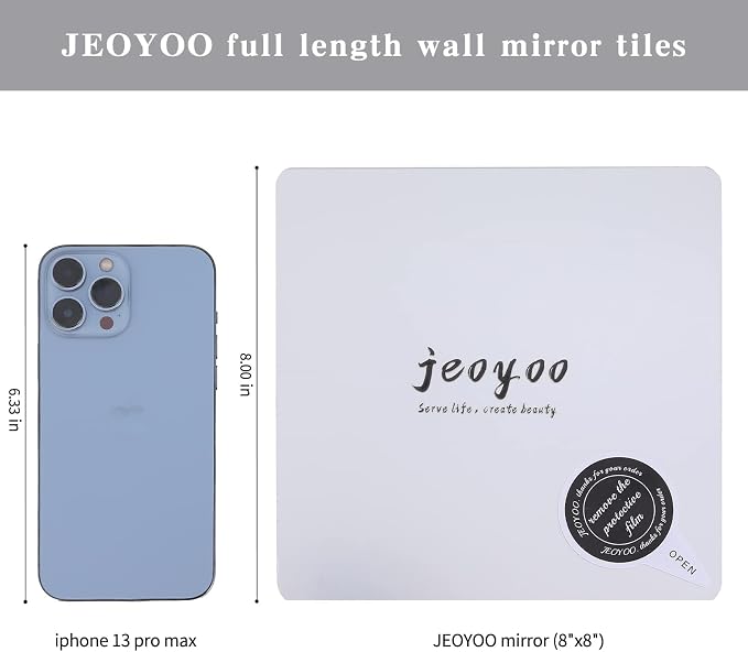 JEOYOO Full Length Wall Mirror Tiles, 8'' x 8'' x 8 PCS, Frameless Full Body Mirror Tiles for Bedroom,shatterproof Non Glass Mirrors Wall Mounted for Home Gym, Over The Door,Gift Ideas - Image 3