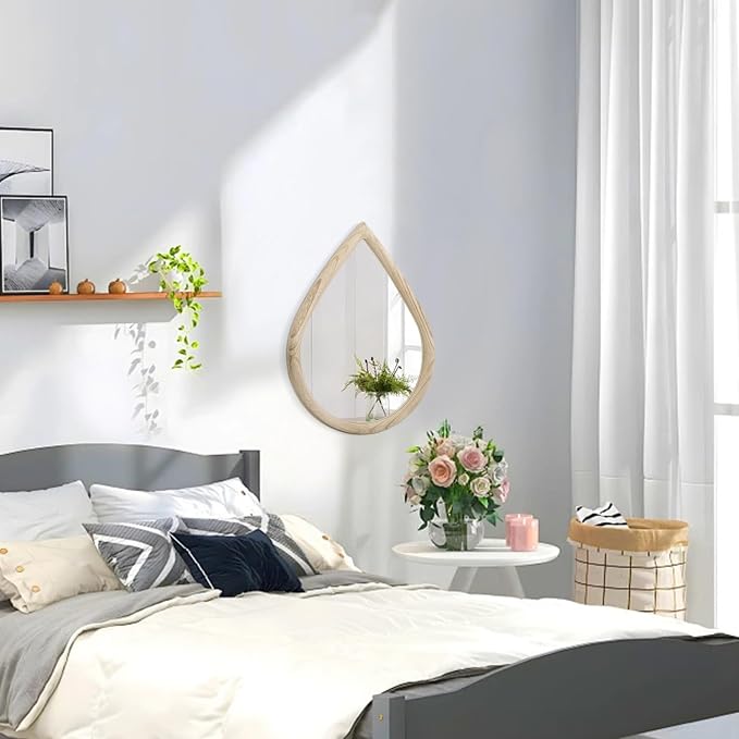 Teardrop Wall Mirror Small Natural Wood Framed Wall Hanging Mirror Irregular Mirrors for Wall Decorative Farmhouse Bedroom Bathroom Entryway Mirrors - Image 4