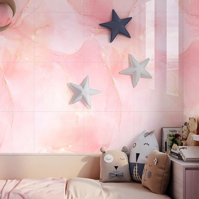 Chejiaye 10pcs Marble Peel and Stick Backsplash Waterproof Washroom Wall Panels, Peel and Stick Tile, PVC Foam Wall Panels for Kitchen,Bathroom,Living Room,Pink Wallpaper(Not Real Tile,11.8" x 11.8") - Image 3