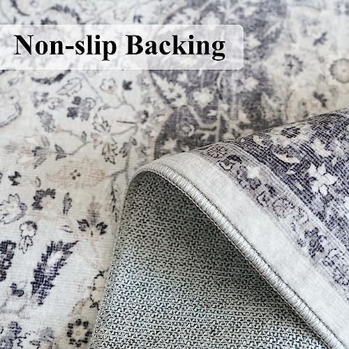 Hallway 2x6 Washable Runner Rug: Oriental Stain Resistant Kitchen Entryway Rugs Farmhouse Ultra Soft Bathroom Bedroom Print Floor Mat Thin Non Slip Indoor Carpet for Living Room Laudry (2 X 6, Grey) - Image 6