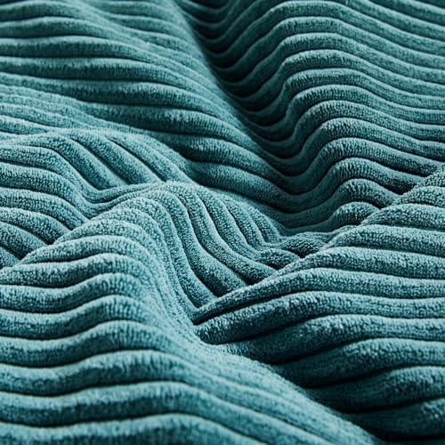 Fancy Homi 2 Packs Teal Big Decorative Throw Pillow Covers 24x24 Inch for Living Room Couch Bed, Rustic Farmhouse Boho Home Decor, Soft Corss Corduroy Patchwork Accent Square Cushion Case 60x60 cm - Image 5