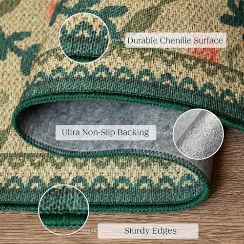 Front Door Mat Indoor Entrance - 2x4.3 Khaki Floral Trellis Rug - Image 3
