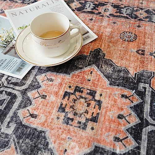Washable 2x3 Small Area Rug: Vintage Indoor Soft Non Slip Door Mat Stain Resistant Carpet for Bedroom Living Room Light Weight Floor Mat for Kitchen Bathroom - Perfect for Homes with Pets (2x3,Orange) - Image 5