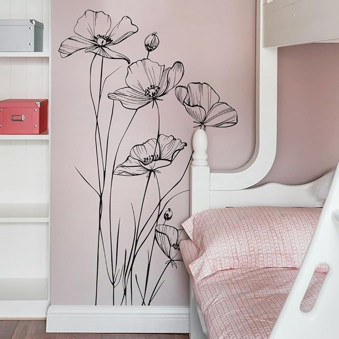 Black White Flower Wall Stickers Art Decal Decor for Bedroom Living Room Offices Home Decoration - Image 6