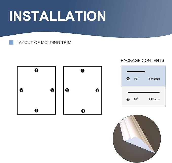 NeatiEase 2 Set Peel and Stick Wall Molding Trim Kit, 16" x20" Premade Wainscoting Panels, Self Adhesive Moulding Panel for Interior Walls Picture Frame - Image 2