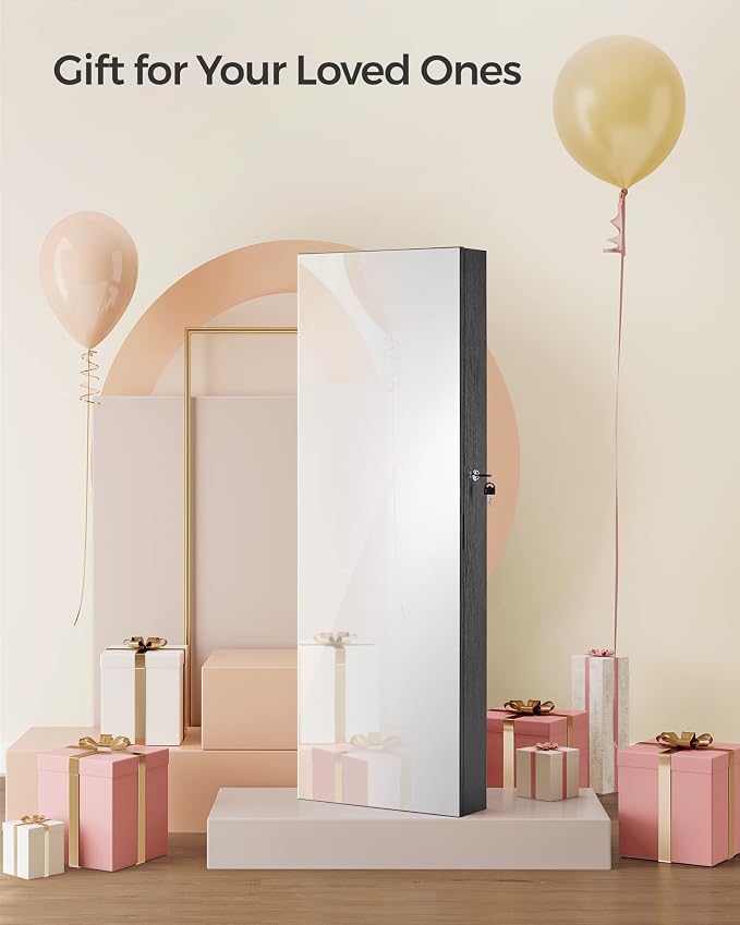 SONGMICS Mirror Jewelry Cabinet Armoire, Wall or Door Mounted, Lockable - Image 8