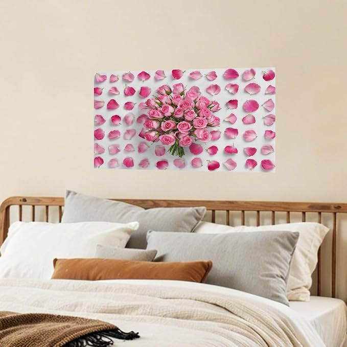 Pink Rose Floral Kitchen Backsplash Peel and Stick, 30x16 in | Pink rose bouquet surrounded by scattered petals on white; flat 2D waterproof peel and stick; wipe clean; 30x16 in - Image 7