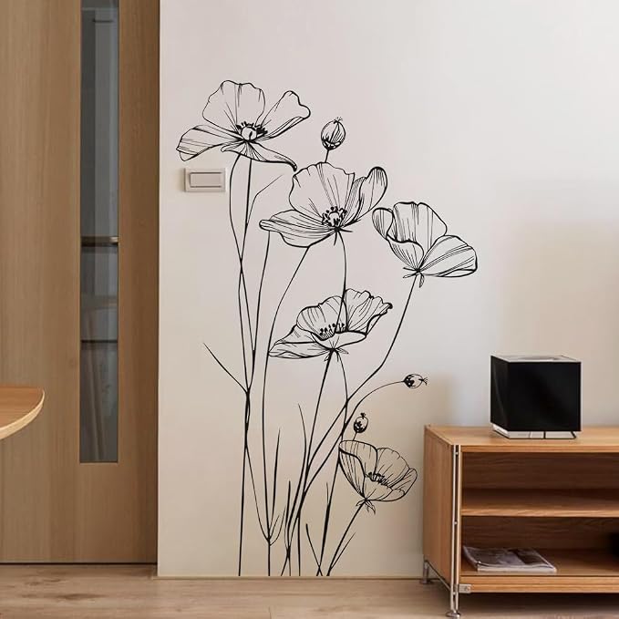 Black White Flower Wall Stickers Art Decal Decor for Bedroom Living Room Offices Home Decoration - Image 2