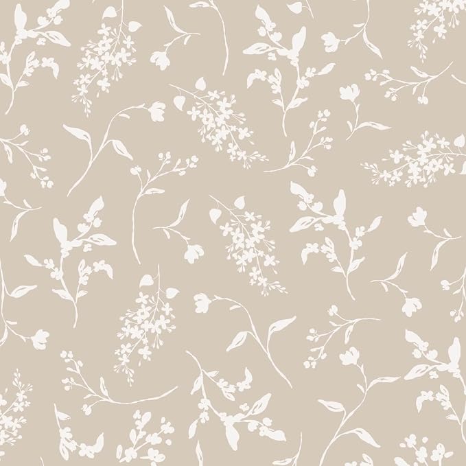 Ismoon Floral Wallpaper Peel and Stick Brown Neutral Contact Paper Wildflowers Leaf Stick on Wall Paper Textured Removable Self Adhesive Vinyl Wallpaper for Bedroom Bahtroom Wall Decor 17.3x393in by Ismoon