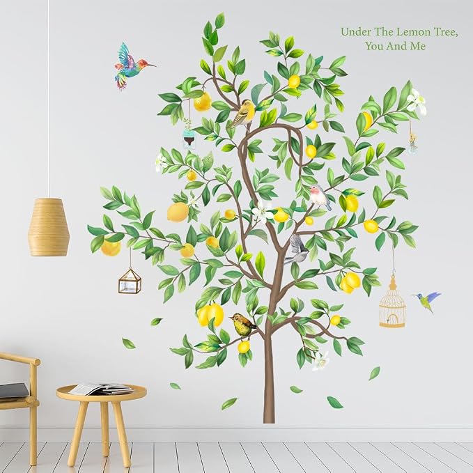 Lemon Tree Wall Decal, Large Decorative Green Tree with Birds Wall Stickers, Removable Peel and Stick Mural Wall Art Decoration for Living Room, Bedroom, Office Wall Decor (Lemon Tree) - Image 4