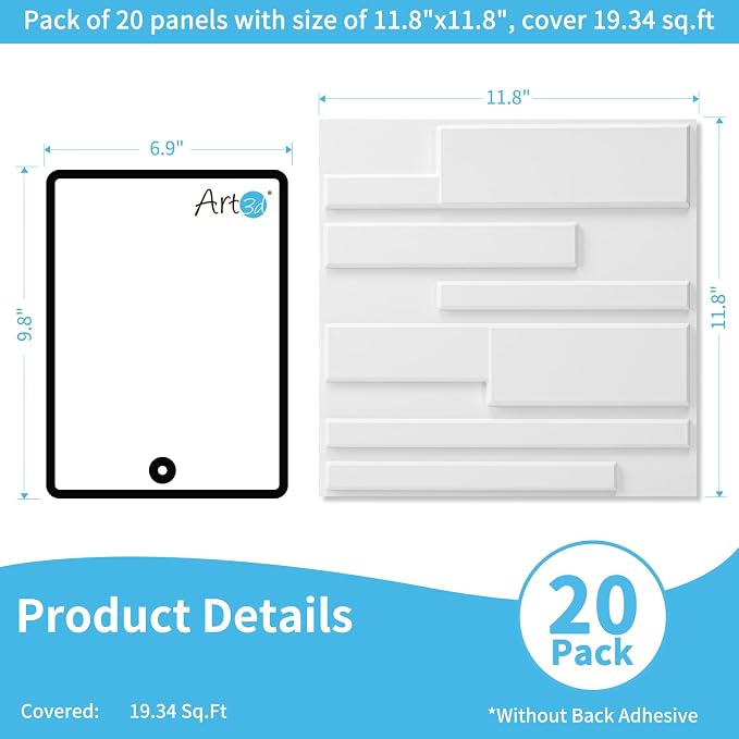 Art3d 20 Pack Decorative 3D Wall Panels, 19 Sq.Feet PVC Interior Wall Décor, 11.8"x11.8", White - Image 2