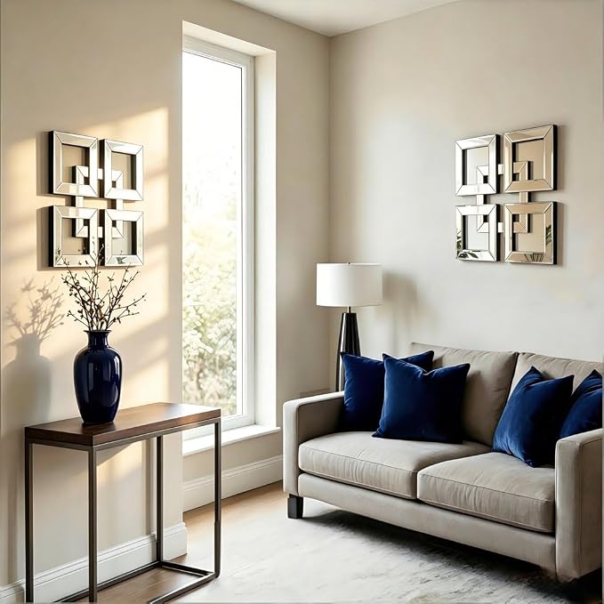 QMDECOR 2 Pack Silver Mirrored Wall Decor 12.2x12.2” Decorative Mirror Modern Fashion DIY Wall-Mounted Mirrors Square Gorgeous Glam Accent Decor Vintage Decor Chic Mirror for Room Home Decor - Image 6