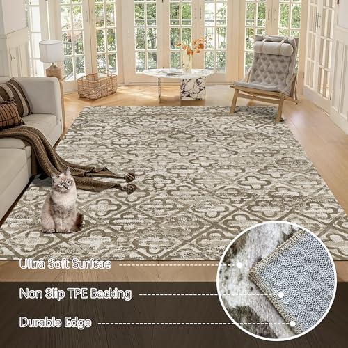 RUGSURE Washable Area Rugs, 8' x 10' - 1/6 Thick - Stain & Water Resistant Non-Slip - Perfect Resistant Rug for Living Room, Bedroom, Nursery, Pet & Child Friendly, Vibrant Colors Rugs, Brown - Image 5
