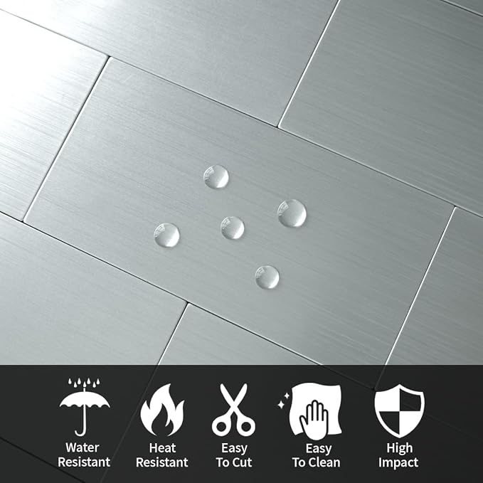 AULIGET 100-Piece Stainless Steel Subway Tile Peel and Stick Backsplash, 3" x 6" Metal Stick on Wall Tiles for Backsplash Kitchen, Bathroom, Laundry Room, Camper, Fireplace - Image 3