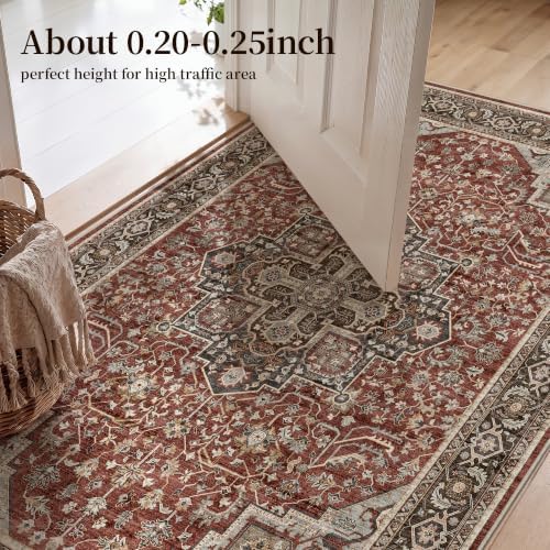 8x10 Vintage Area Rug for Living Room - Non-Slip Backing Rugs Red Brown - Image 7